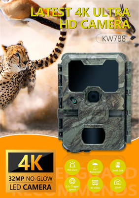 KW788 Caméra de chasse caméra imperméable à l'eau 4K 32MP vision nocturne caméra infrarouge imperméable caméra forestière
