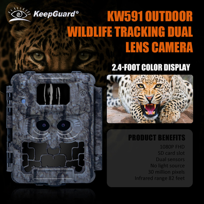 KW591 Caméra de chasse à l'extérieur sans éclairage Deux capteurs 1080P FHD Caméra de chasse de nuit viison CMOS double objectif