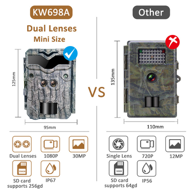 KW698A caméra de chasse à double objectif 2 capteurs caméra de reconnaissance 4K caméra de jeu de vision nocturne