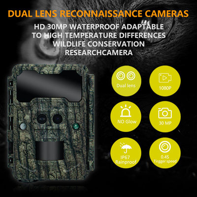 Caméra de chasse en plein air KW696 double objectif 30MP imperméable à l'eau IP67 1080p vision nocturne jusqu'à 512GB de stockage caméra de piste sans lueur