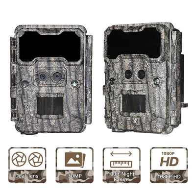 Caméra de chasse en plein air KW696 double objectif 30MP imperméable à l'eau IP67 1080p vision nocturne jusqu'à 512GB de stockage caméra de piste sans lueur