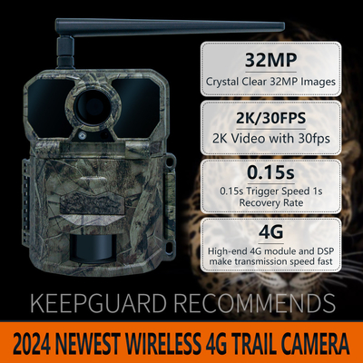 Caméra de chasse sans fil 4G KW896 avec antenne 100ft portée de nuit vision nocturne 32MP 2K 0.15s vitesse de déclenchement pour la chasse au cerf