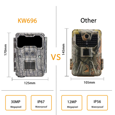 Caméra cachée à double objectif KW696 OEM/ODM 0.4s déclencheur 1080P/30MP imperméable à l'eau IP67 100ft portée nocturne pour la chasse à la faune