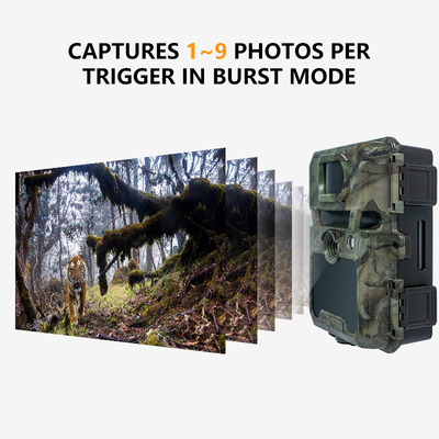 Caméra de chasse imperméable à l'eau IP66 de 30 MP camouflé avec capteur PIR et 48pcs LED IR sans éclairage