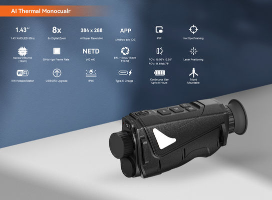 Binoculaires thermiques avec un dispositif de vision nocturne à 850 nm doté d'un zoom numérique 8x