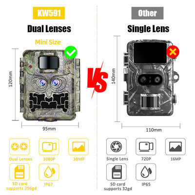 Promotion de vente 39USD Double objectif/double capteur Wildlife Game Camera 30MP 1080P sans éclairage 940nm avec capteur jour et nuit