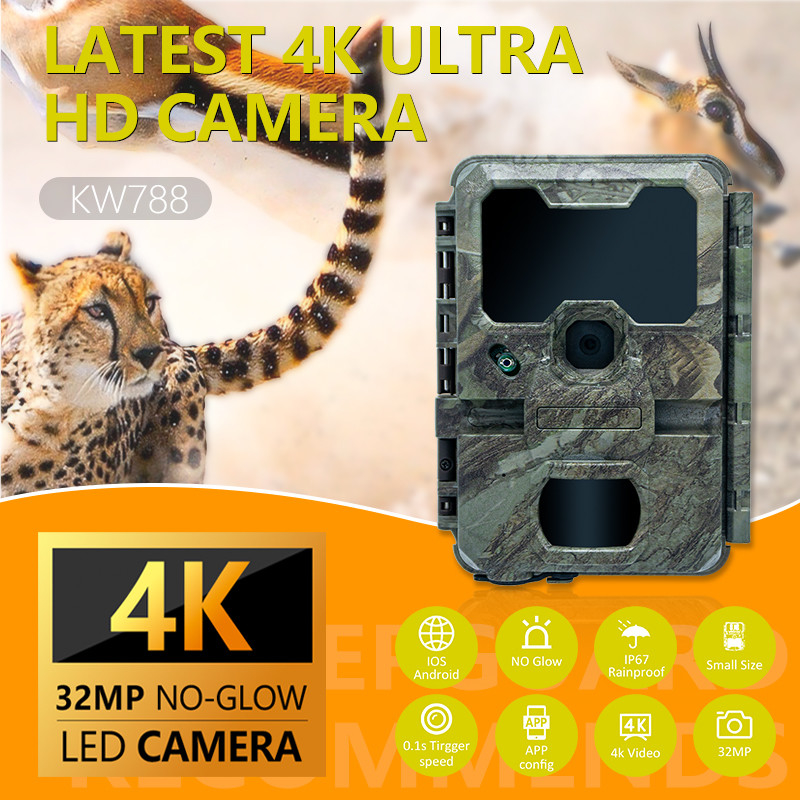Caméra de surveillance de la faune de vision nocturne 0.1s Vitesse de capture 32MP 4K Caméra de chasse imperméable à l'eau IP67 Caméra d'observation des animaux accessoires de chasse