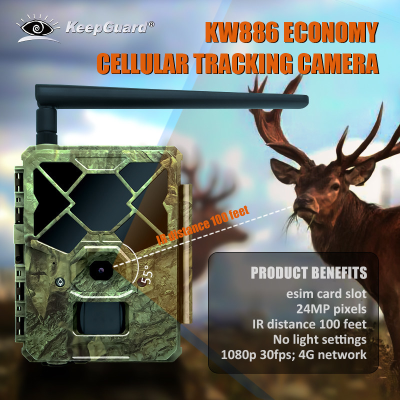 Caméra de piste KW886 intégrée à la carte SIM 4G 24MP 1080P à 30fps caméra de jeu IP67 imperméable à l'eau avec contrôle APP
