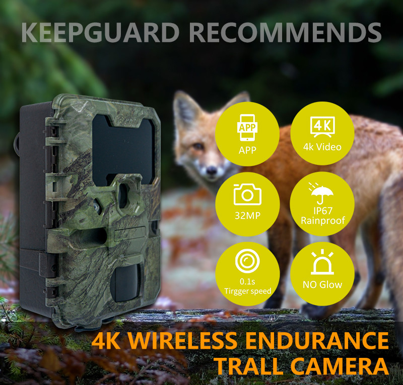 KW866 Chemin de chasse WIFI Caméra imperméable à l'eau IP67 OEM/ODM 512 Go de stockage Carte mémoire SD 32MP 4K