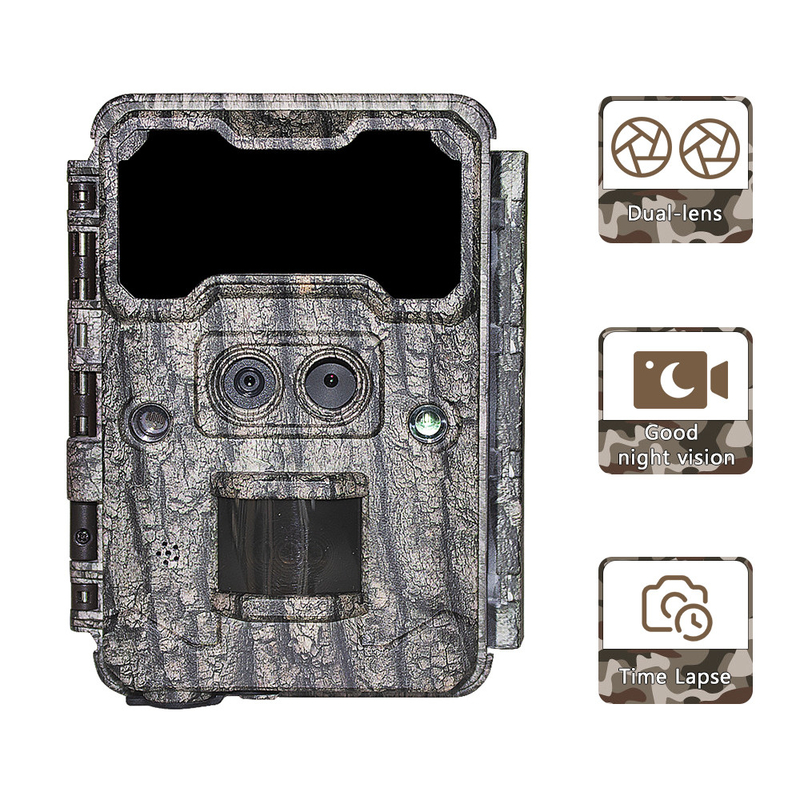 Caméra de chasse en plein air KW696 double objectif 30MP imperméable à l'eau IP67 1080p vision nocturne jusqu'à 512GB de stockage caméra de piste sans lueur