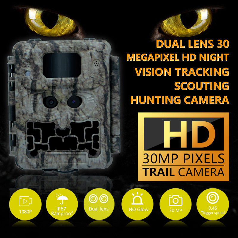 Caméra LED sans éclat de 30 MP pour le jeu de chasse à la vision nocturne avec vidéo 1080P et capacité de carte mémoire de 512 Go