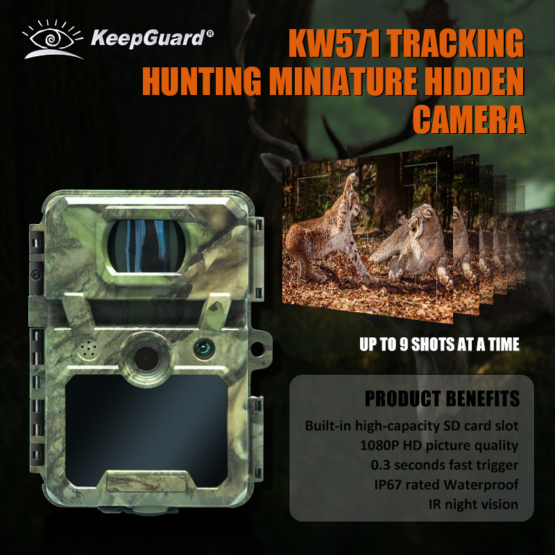Mini caméra sans fil de surveillance de la faune avec camouflage 30MP IP66 imperméable à l'eau et fonction PIR pour la chasse et la sécurité