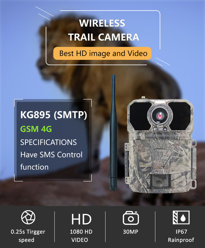 La caméra extérieure CMOS de traînée de faune de GSM MMS camouflent 30MP 4G 1080P chassant la caméra